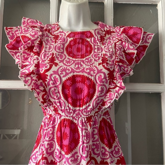 Sal Rosa Pink Patterned Ruffle Sleeve Dress - Picture 4 of 8